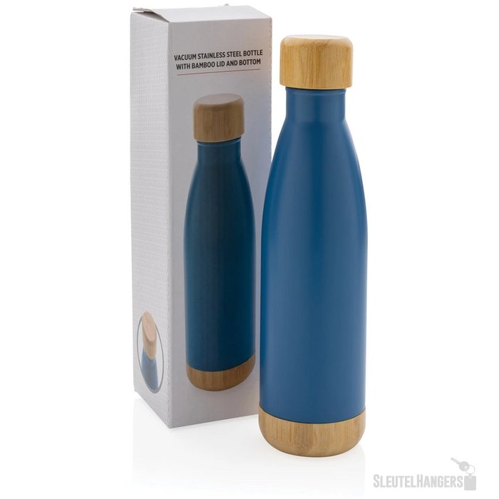 Thermosfles met bamboe deksel en bodem (520 ml) Blauw