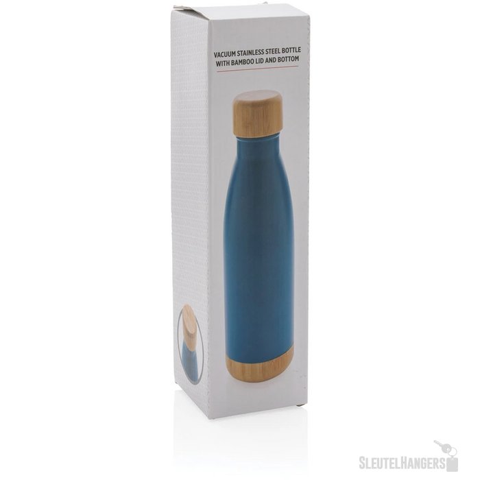 Thermosfles met bamboe deksel en bodem (520 ml) Blauw