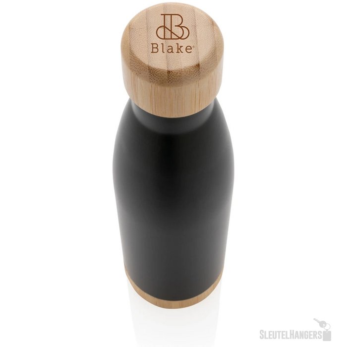 Thermosfles met bamboe deksel en bodem (520 ml) Zwart