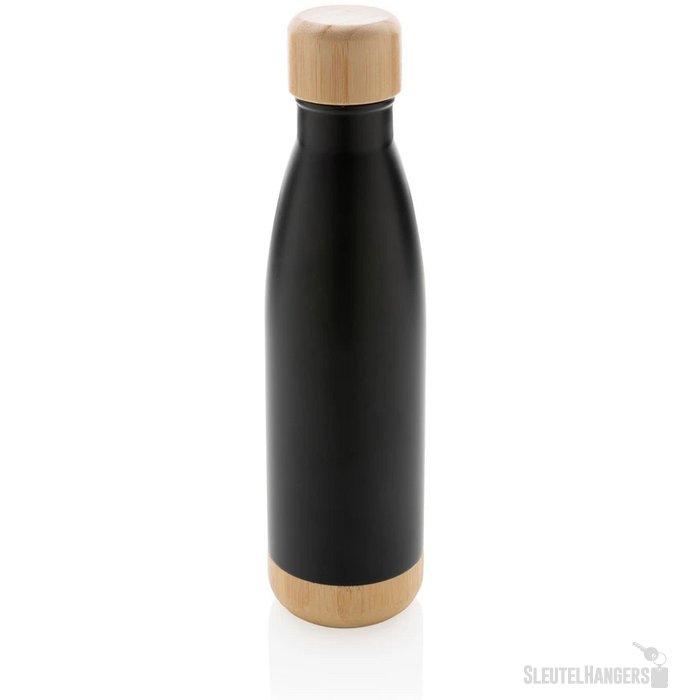 Thermosfles met bamboe deksel en bodem (520 ml) Zwart