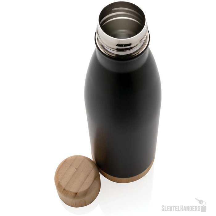 Thermosfles met bamboe deksel en bodem (520 ml) Zwart