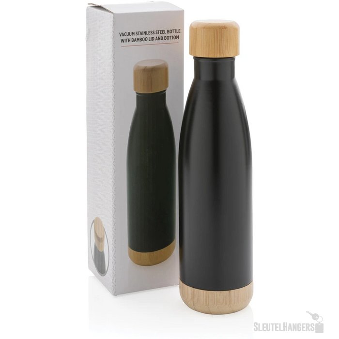 Thermosfles met bamboe deksel en bodem (520 ml) Zwart