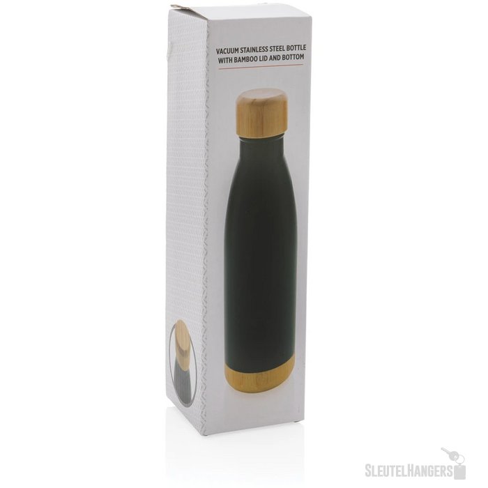 Thermosfles met bamboe deksel en bodem (520 ml) Zwart