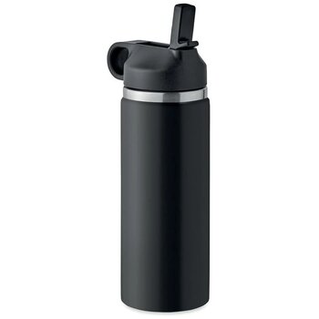 Gerecycled RVS thermosfles met rietje (500 ml) Zwart