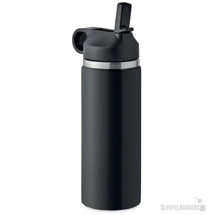 Gerecycled RVS thermosfles met rietje (500 ml) Zwart
