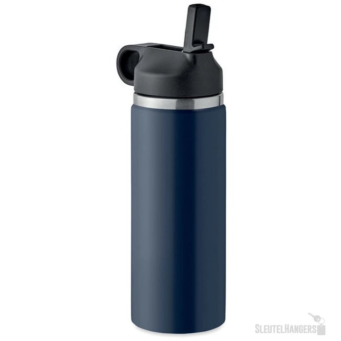 Gerecycled RVS thermosfles met rietje (500 ml) Kobaltblauw