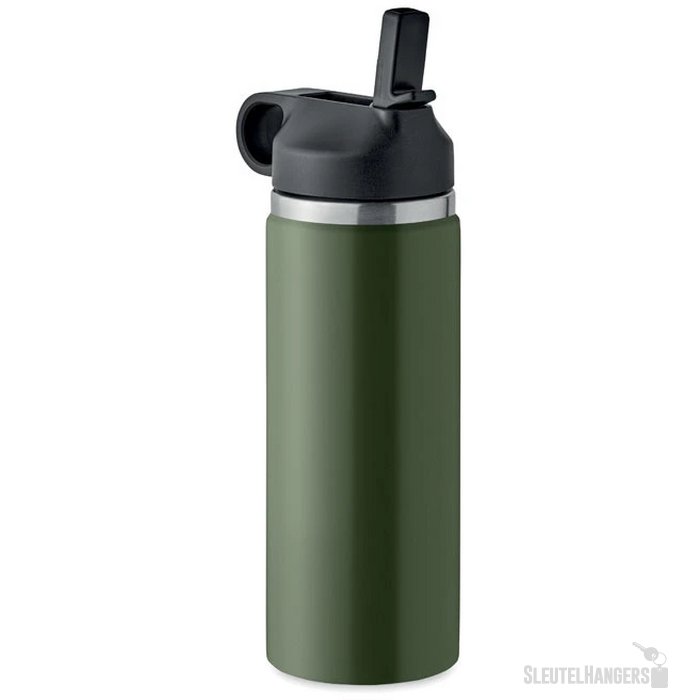 Gerecycled RVS thermosfles met rietje (500 ml) Groen