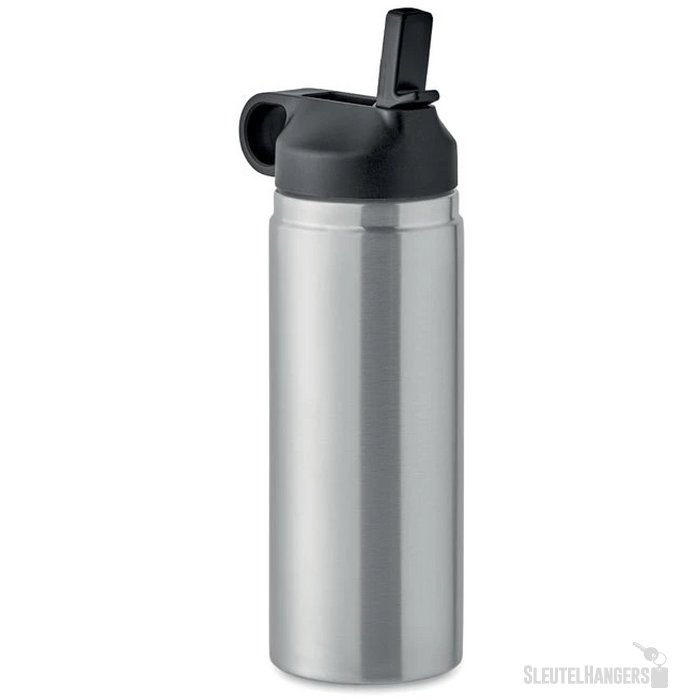 Gerecycled RVS thermosfles met rietje (500 ml) Zilver