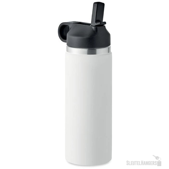 Gerecycled RVS thermosfles met rietje (500 ml) Wit