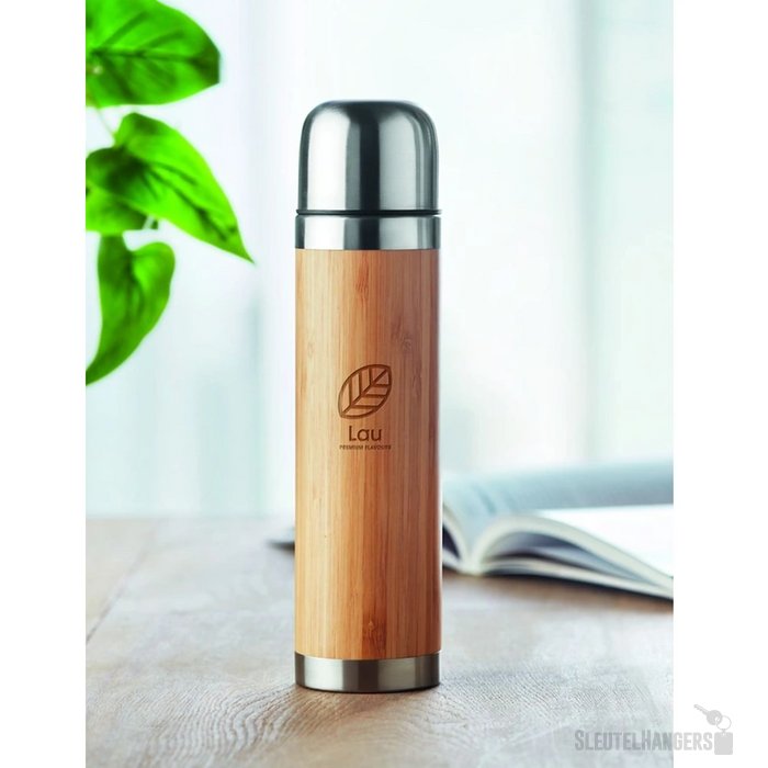 RVS thermosfles met bamboe (400 ml) Bruin