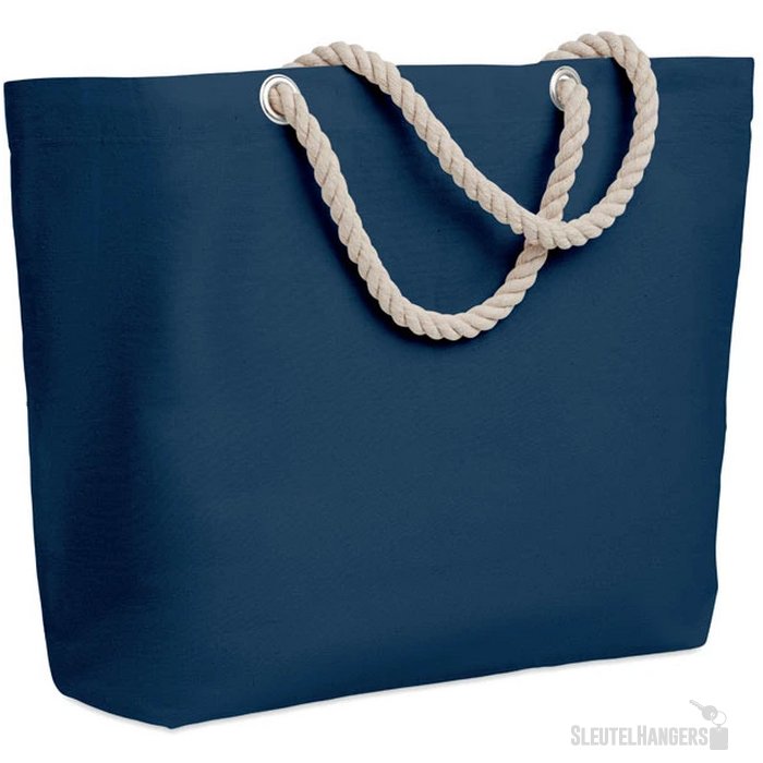 Strandtas met touw handvatten Menorca blauw