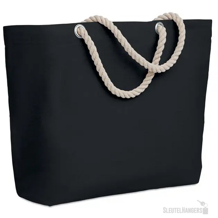 Strandtas met touw handvatten Menorca zwart