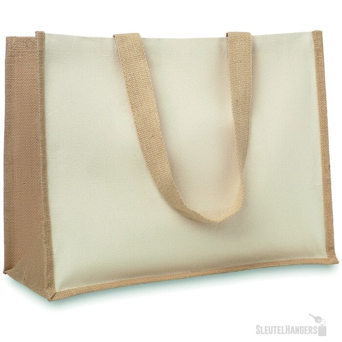 Jute/canvas boodschappentas Campo de fiori beige