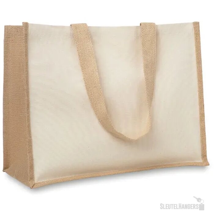 Jute/canvas boodschappentas Campo de fiori beige