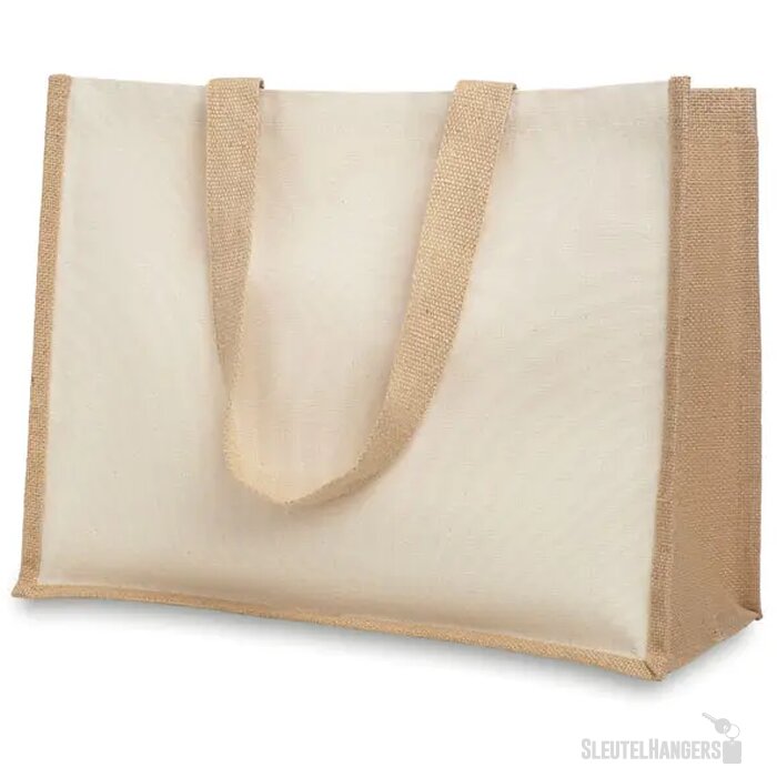 Jute/canvas boodschappentas Campo de fiori beige