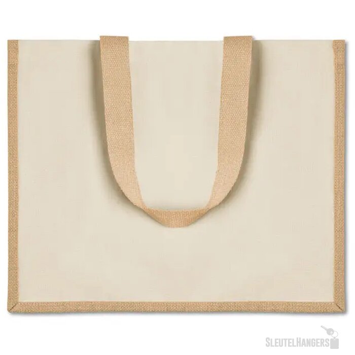 Jute/canvas boodschappentas Campo de fiori beige