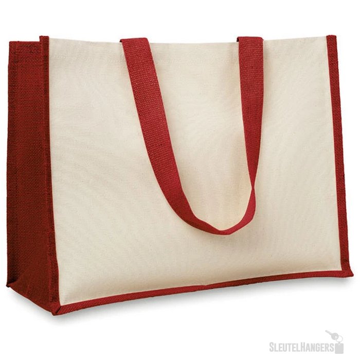 Jute/canvas boodschappentas Campo de fiori rood