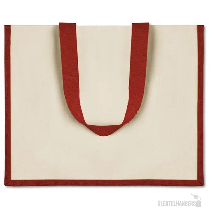 Jute/canvas boodschappentas Campo de fiori rood