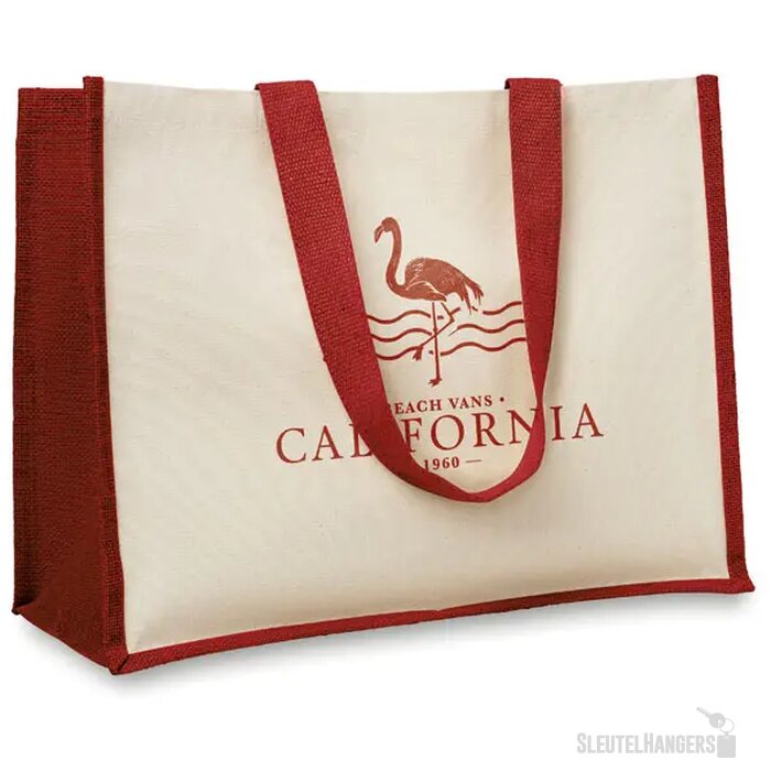 Jute/canvas boodschappentas Campo de fiori rood
