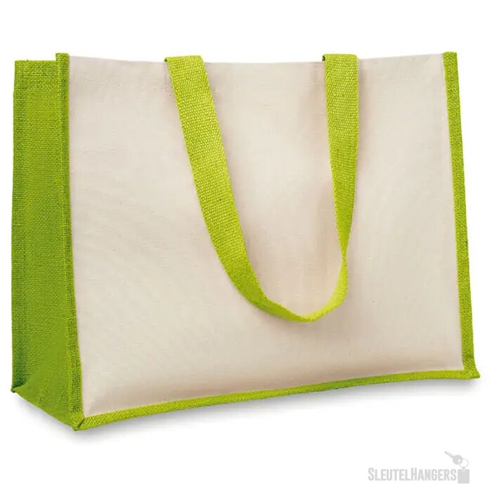 Jute/canvas boodschappentas Campo de fiori limoen
