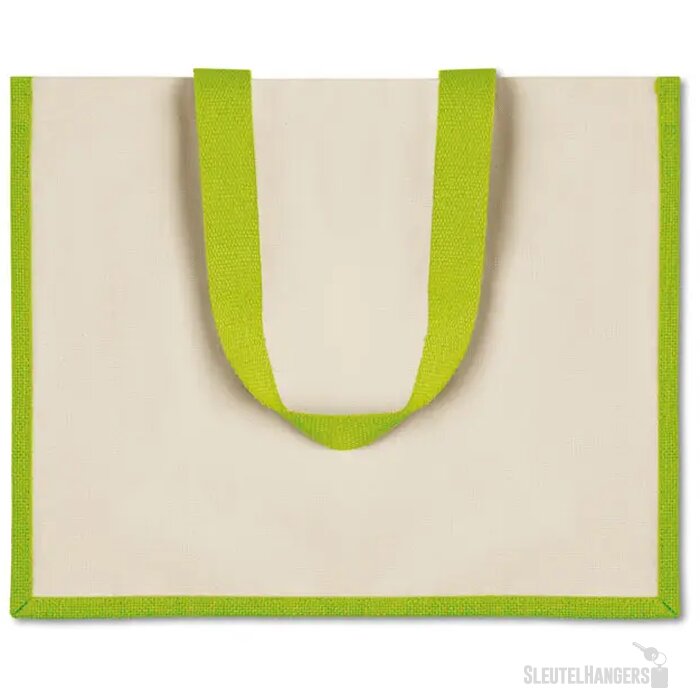 Jute/canvas boodschappentas Campo de fiori limoen