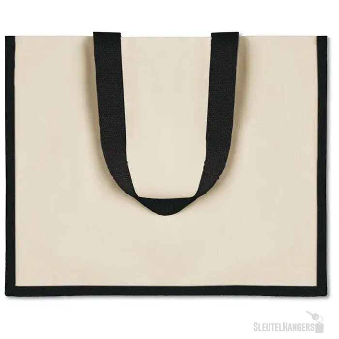 Jute/canvas boodschappentas Campo de fiori zwart