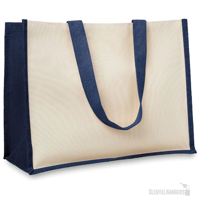 Jute/canvas boodschappentas Campo de fiori blauw