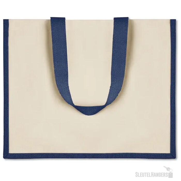 Jute/canvas boodschappentas Campo de fiori blauw
