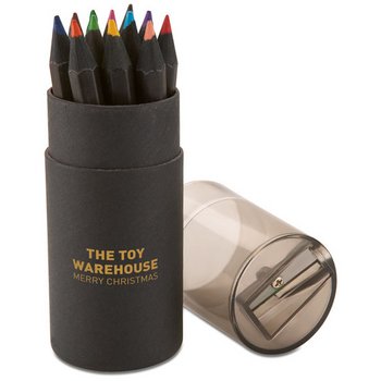 12 potloden in ronde doos Blocky Zwart