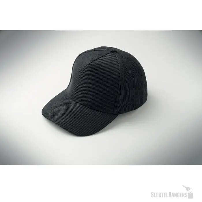 5 panelen corduroy baseballcap Wale Zwart