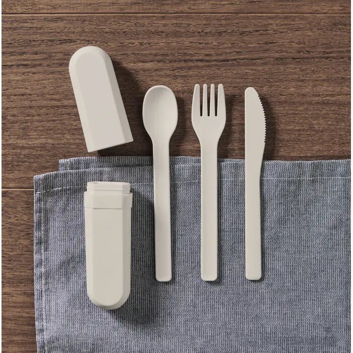 Bestekset en koker in pla Biteful beige