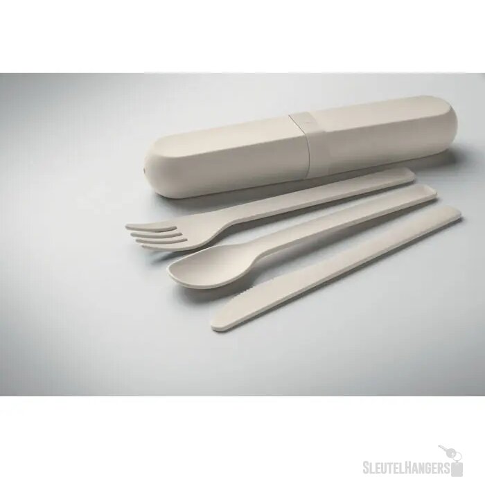 Bestekset en koker in pla Biteful beige