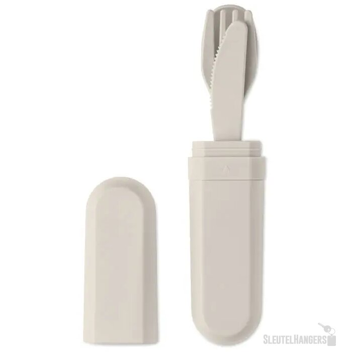 Bestekset en koker in pla Biteful beige