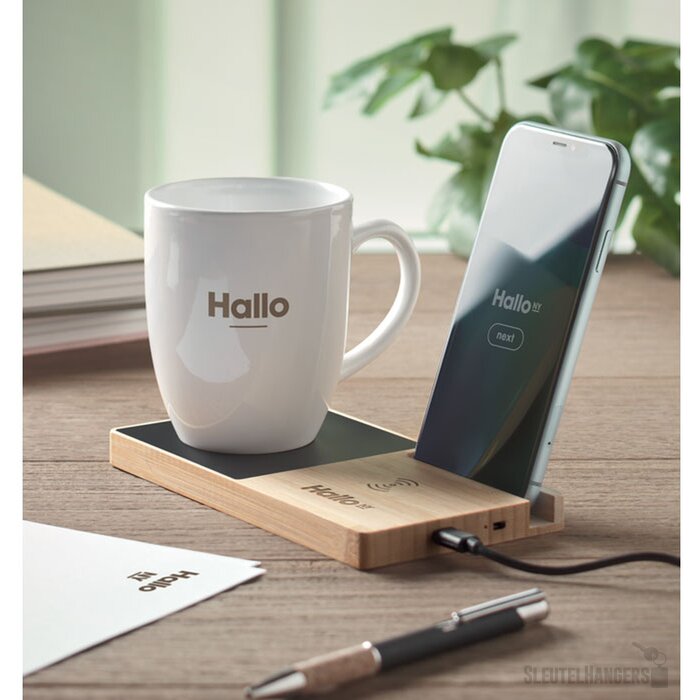 Draadloze oplader en mok warmer Sibit hout