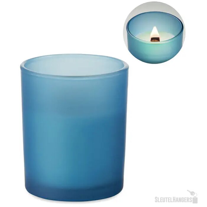 Plantaardige waskaars 80gr Kivas wood blauw