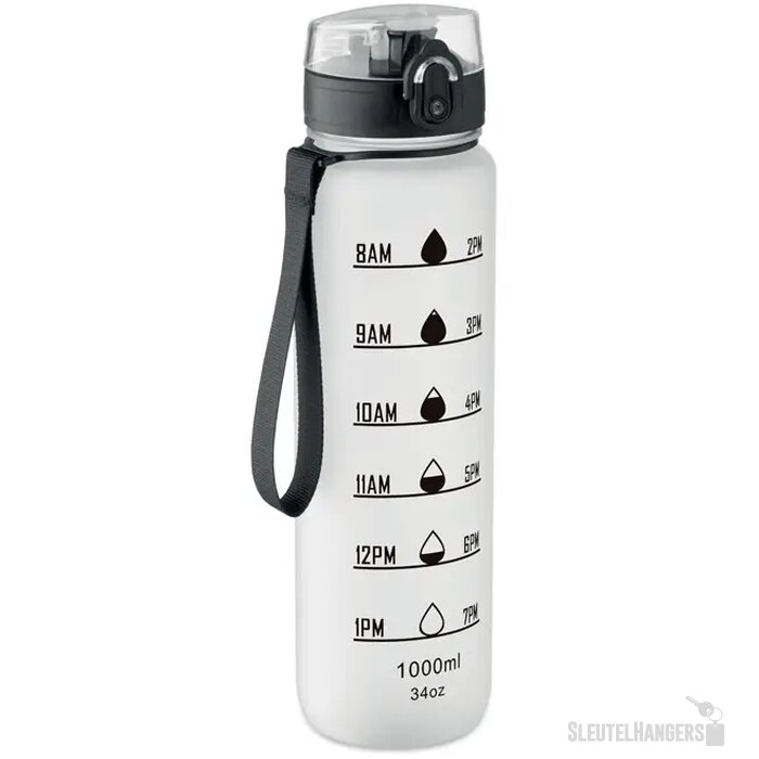 Sportwaterfles rpet 1l Isforden mark transparant wit