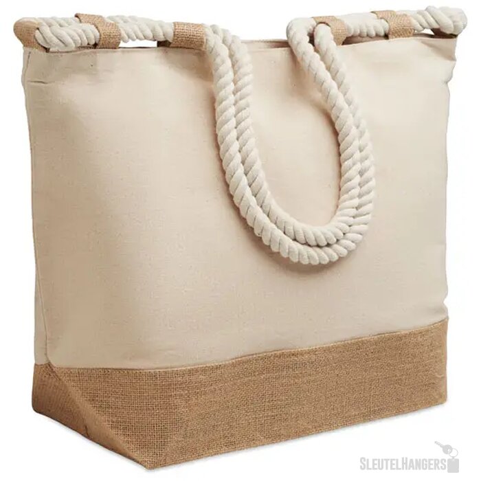 Strandtas canvas/jute Makenke beige