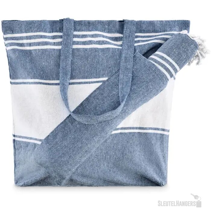 Strandtas met hamamdoek Hummum blauw