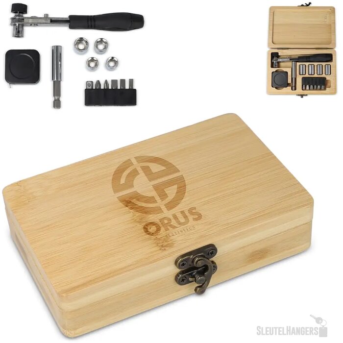 13-delige gereedschapsset in bamboe doos