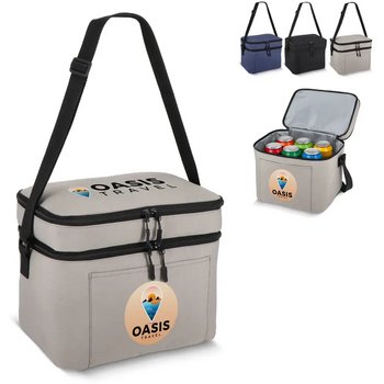 600D gerecycled PET koeltas met twee vakken 30 x 20 x 24 cm 12 L donkerblauw