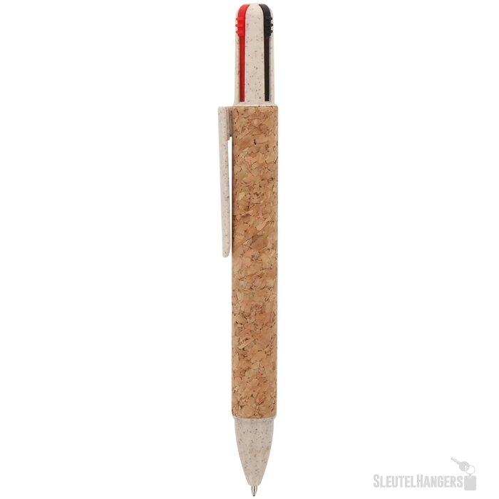 Balpen 4-kleuren kurk natuur