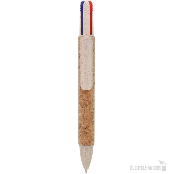 Balpen 4-kleuren kurk natuur