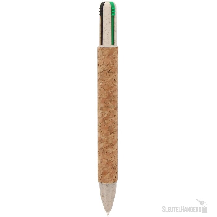 Balpen 4-kleuren kurk natuur