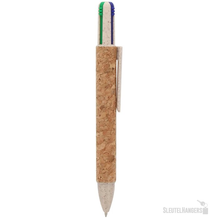 Balpen 4-kleuren kurk natuur