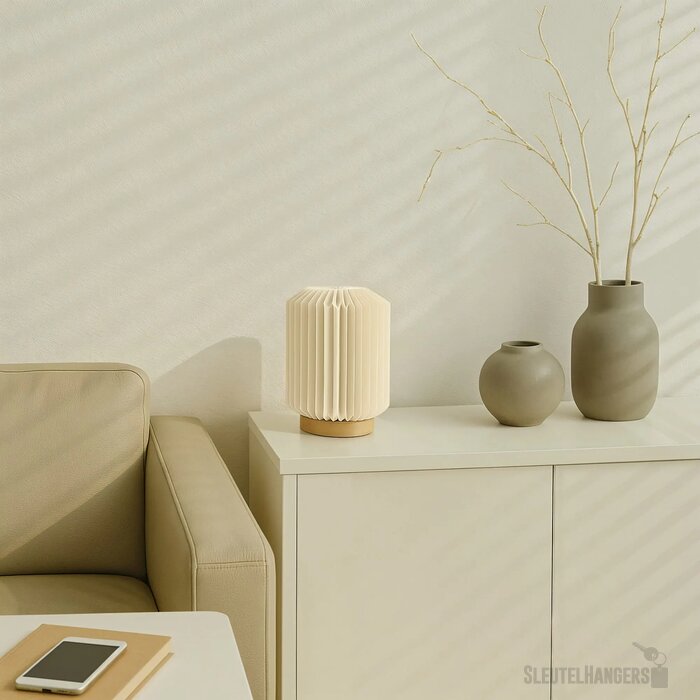 Coollux vouwbare papieren LED lamp Aurora op houten voet Naturel