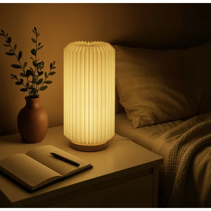 Coollux vouwbare papieren LED lamp Aurora Tall op houten voet, 32cm natuur