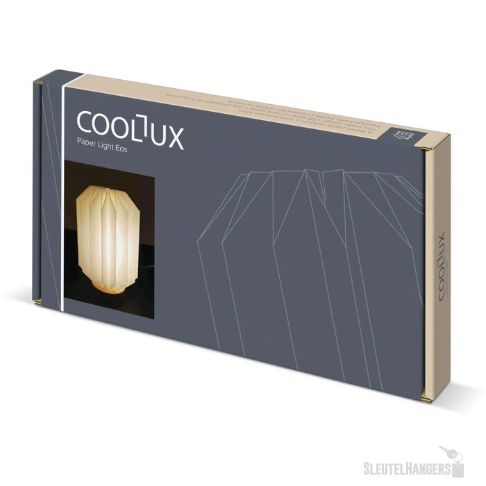 Coollux vouwbare papieren LED lamp Eos op houten voet, 25 cm (brievenbus doos) natuur