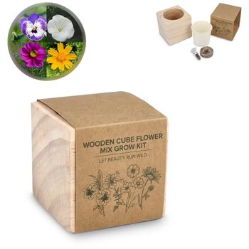 FSC Houten Plantenbak Set - Bloemenmix Naturel