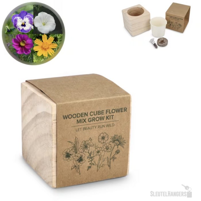 FSC Houten Plantenbak Set - Bloemenmix Naturel