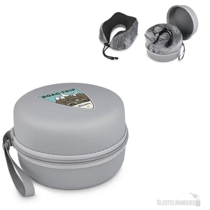 Gecontourde memory foam reiskussen met EVA-case grijs